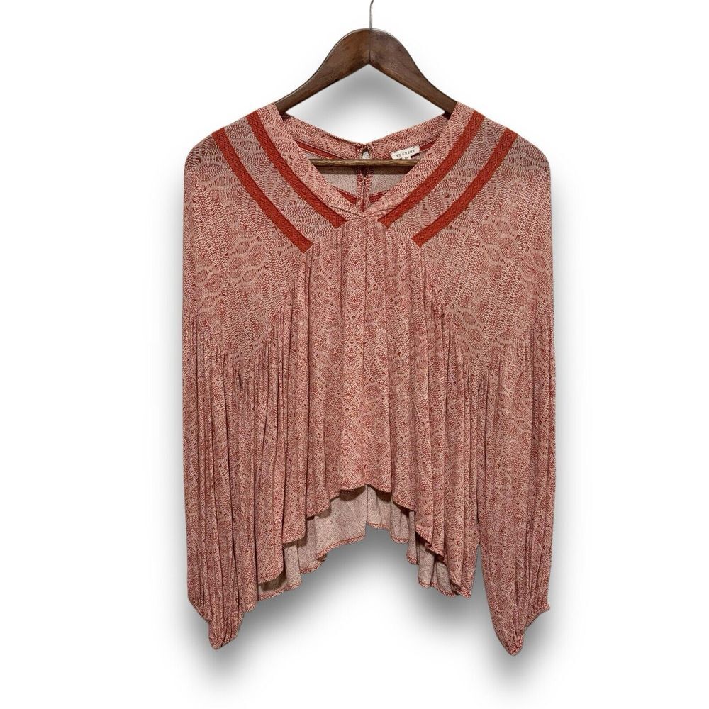 En Creme‎ Women's Blouse Top V  Neck Long Sleeve Orange Size Medium 20 x 23